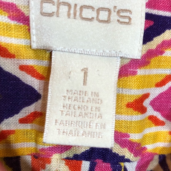 Chico’s Ikat Linen Button-Back Shirt No Iron 1/M - Picture 8 of 12